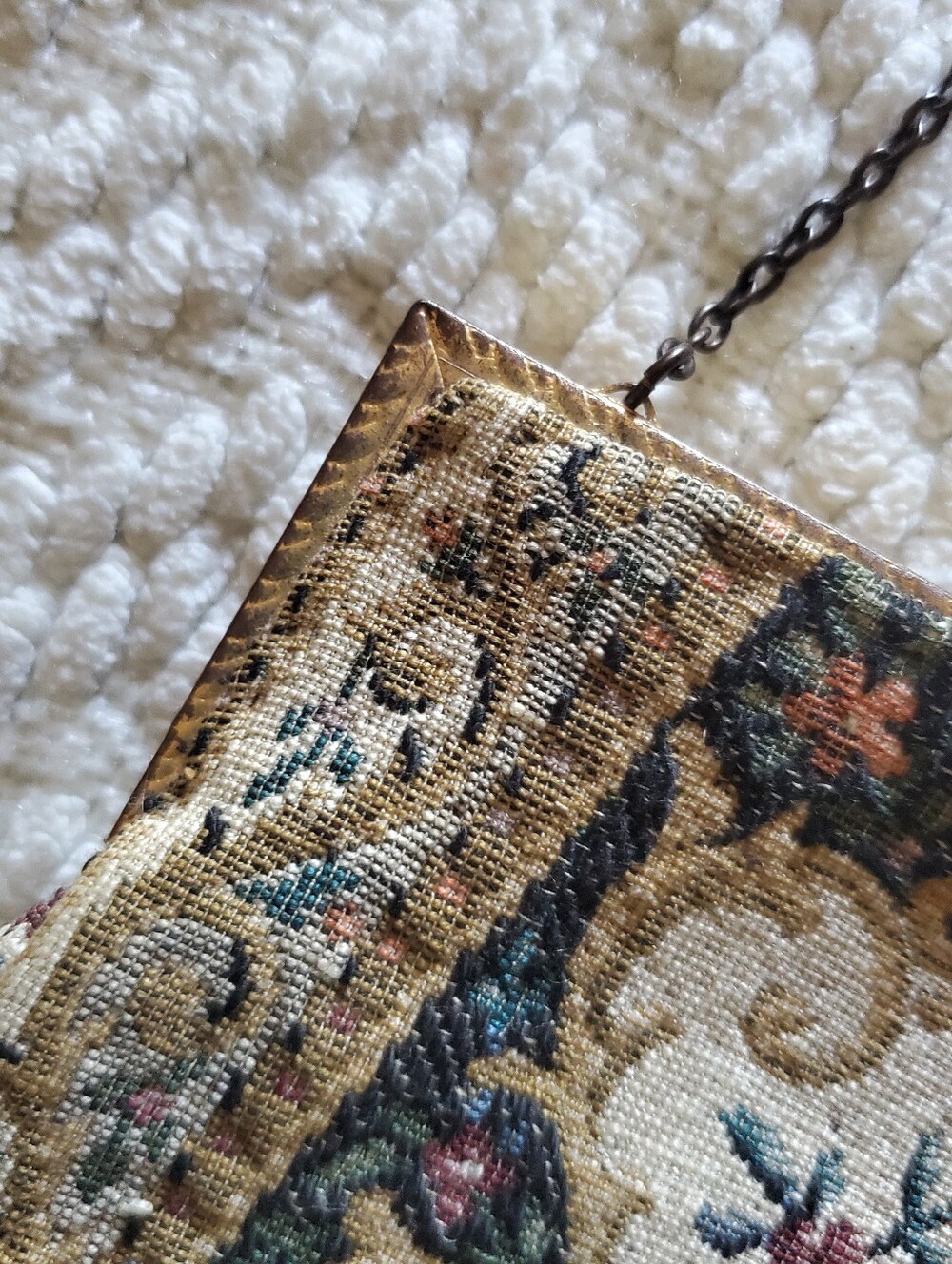 Vintage French Floral Tapestry Kiss Lock Chain Evening Bag Purse - Picture 10 of 14